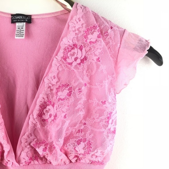 Cosabella Top Floral Lace Soft Mesh V Neck Shirt - Picture 2 of 4